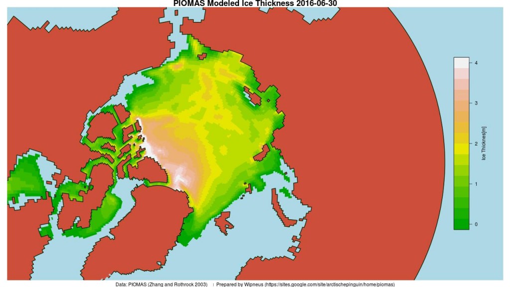 PIOMAS daily gridded thickness for June 30th 2016