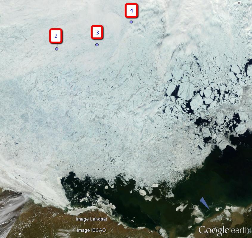 Location of Beaufort Sea MIZ buoy clusters on June 25th 2014