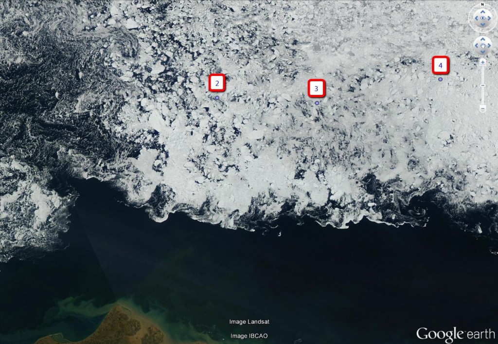 Location of Beaufort Sea MIZ buoy clusters on August 12th 2014