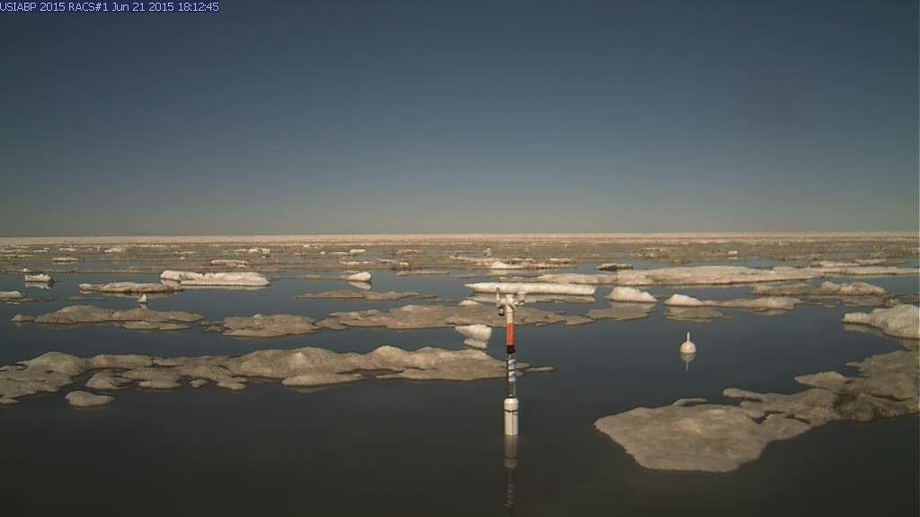 Ice Mass Balance Buoy 2015A webcam image on June 21st 2015, showing the buoy free floating