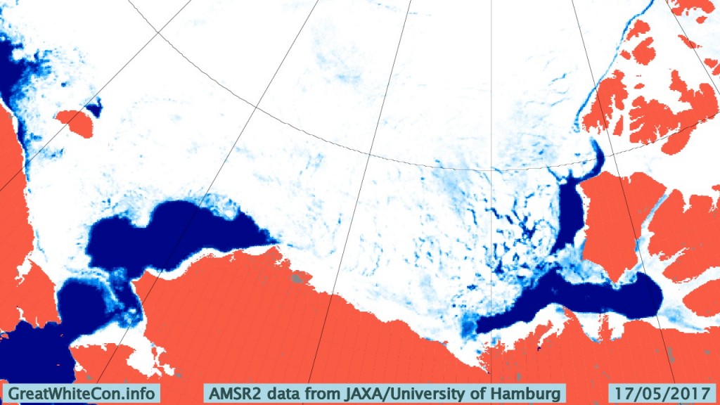 AMSR2 Beaufort sea ice concentration on May 17th 2017 from the University of Hamburg