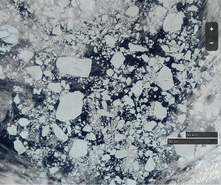 NASA Worldview “true-color” image of the Beaufort Sea on July 27th 2015, derived from bands 1, 4 and 3 of the MODIS sensor on the Terra satellite
