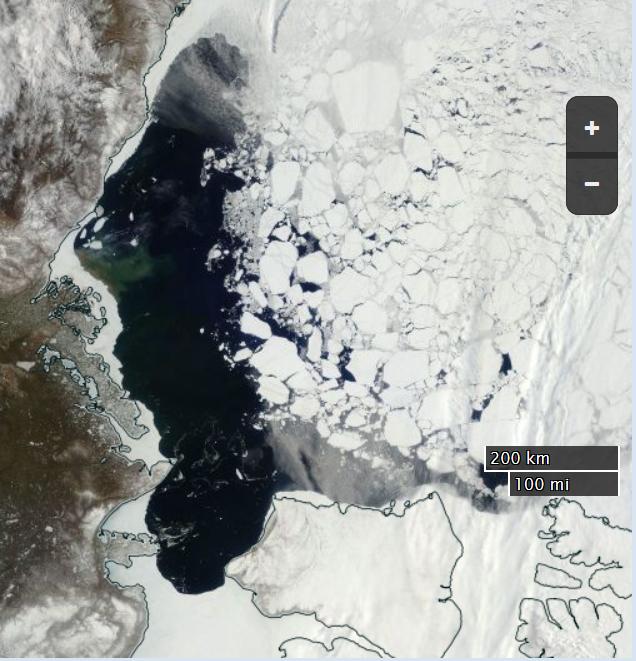 NASA Worldview “true-color” image of the Beaufort Sea on May 20th 2016, derived from the MODIS sensor on the Terra satellite