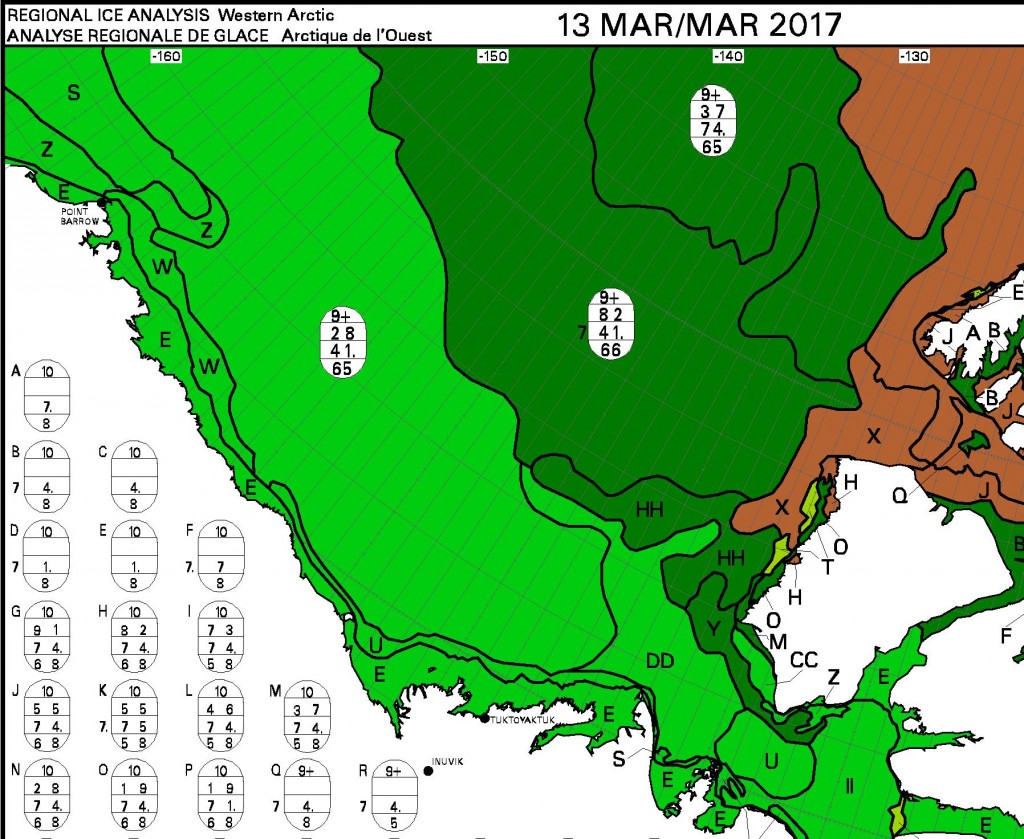 Canadian Ice Service sea ice stage of development on March 13th 2017