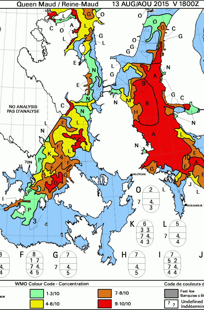 The Canadian Ice Service sea ice concentration chart for the Queen Maud Gulf on August 13th 2015