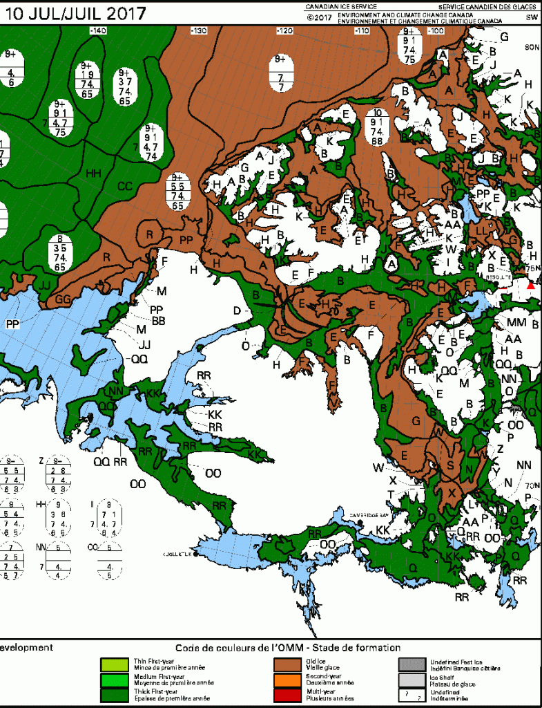 Canadian Ice Service sea ice stage of development on Juli 10th 2017