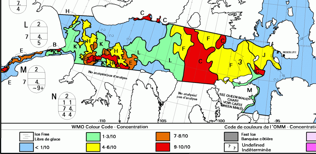 The Canadian Ice Service sea ice concentration chart for the Parry Channel on August 29th 2015