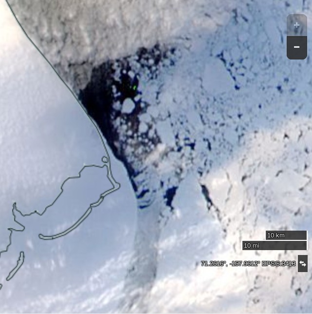 NASA Worldview “true-color” image of the Chukchi Sea on February 15th 2016, derived from the MODIS sensor on the Aqua satellite
