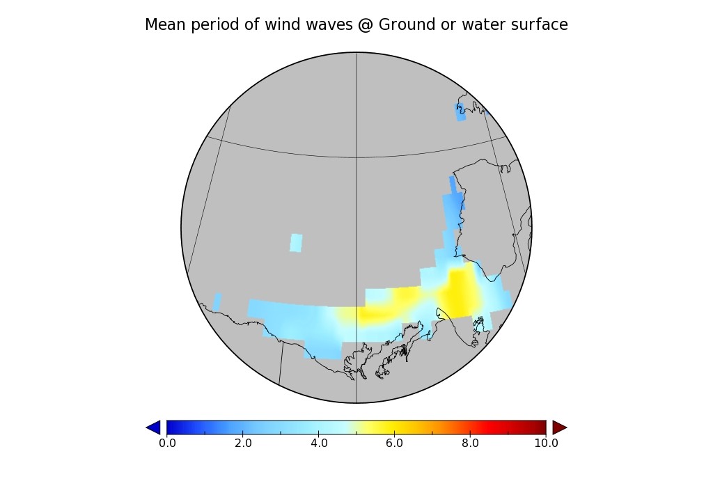 WaveWatch III wave period hindcast for the Beaufort Sea on April 26th 2016