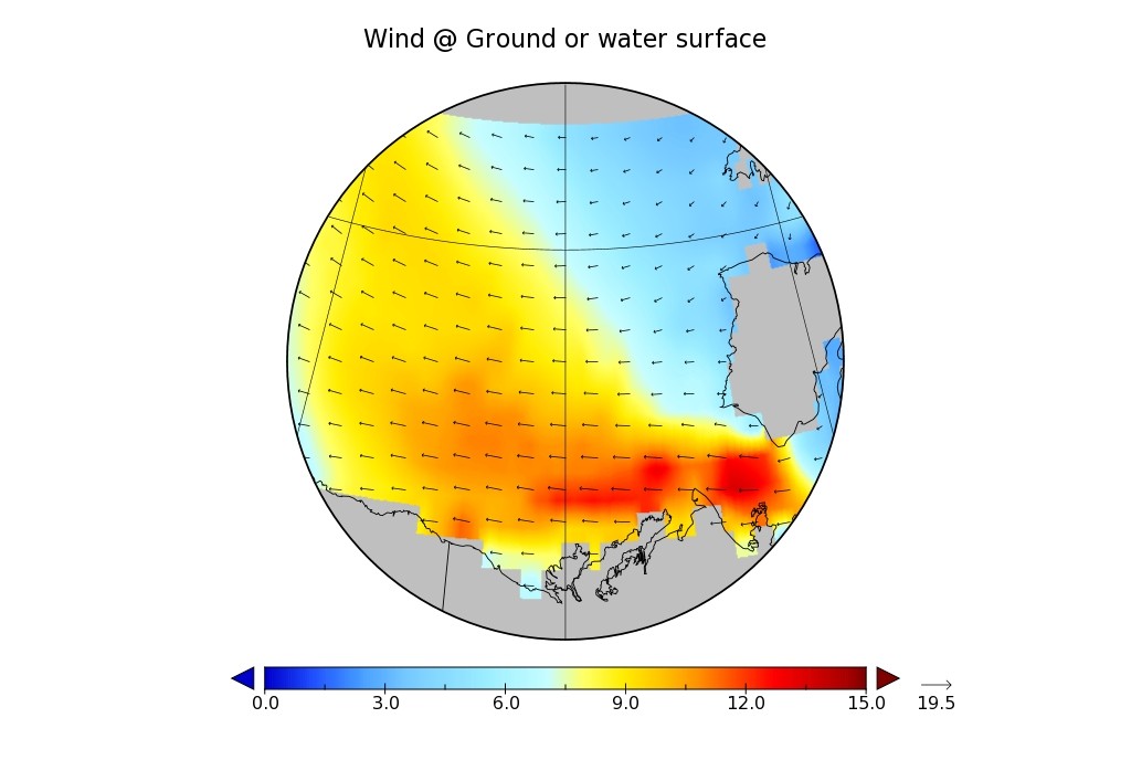 WaveWatch III wind hindcast for the Beaufort Sea on April 26th 2016