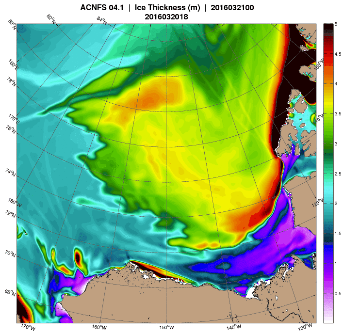 April 13th 2016 ACNFS Beaufort Sea thickness forecast until April 19th