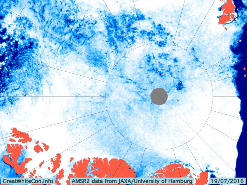 University of Hamburg AMSR2 concentration visualisation of the Central Arctic on July 19th 2016