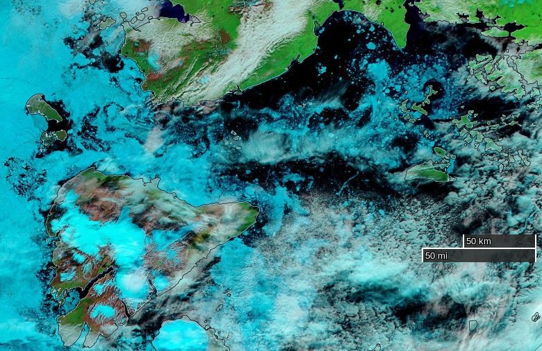 NASA Worldview “false-color” image of the Vilkitsky Strait on August 1st 2016, derived from the MODIS sensor on the Aqua satellite