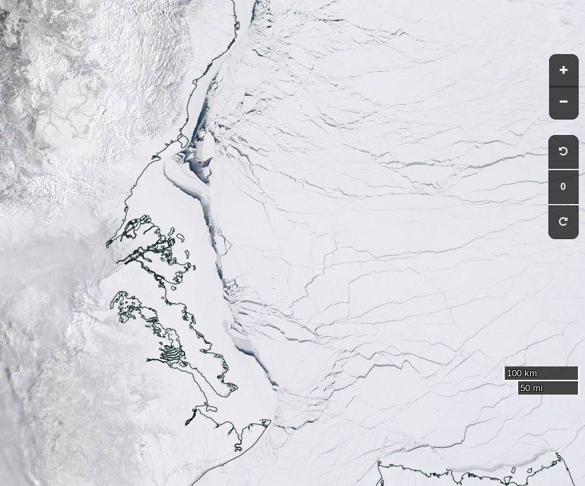 NASA Worldview “true-color” image of the Beaufort Sea on April 5th 2017, derived from the MODIS sensor on the Terra satellite