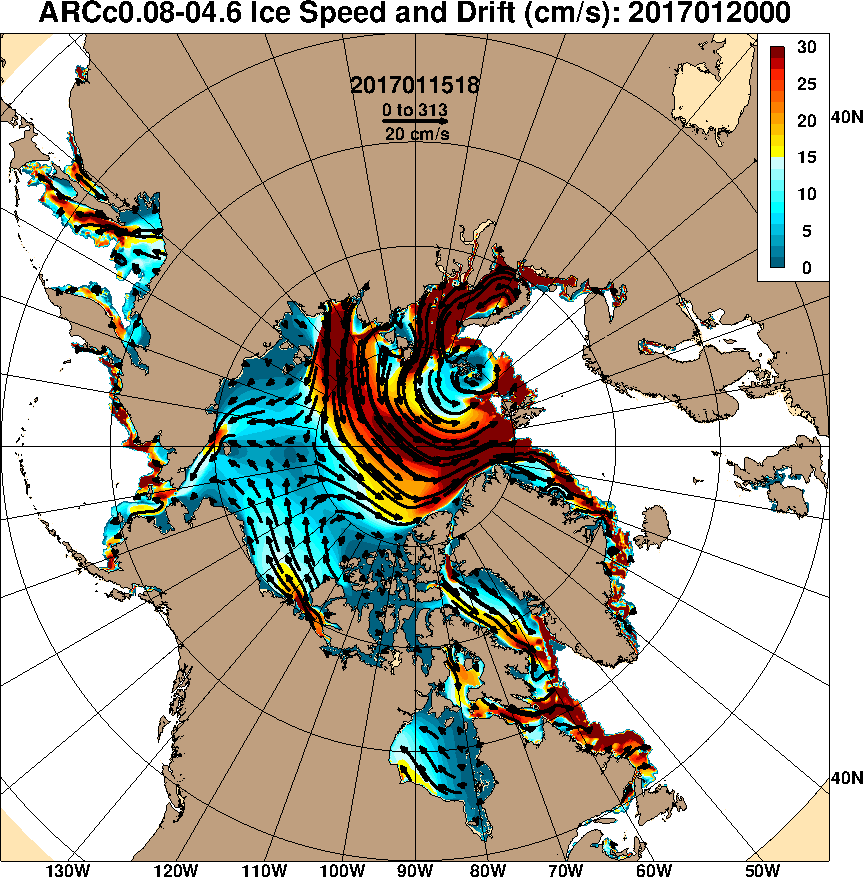 ACNFS sea ice drift forecast for January 20th 2017
