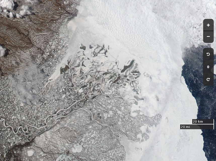 NASA Worldview “true-color” image of the Beaufort Sea off the Mackenzie Delta on May 21st 2017, derived from the MODIS sensor on the Aqua satellite