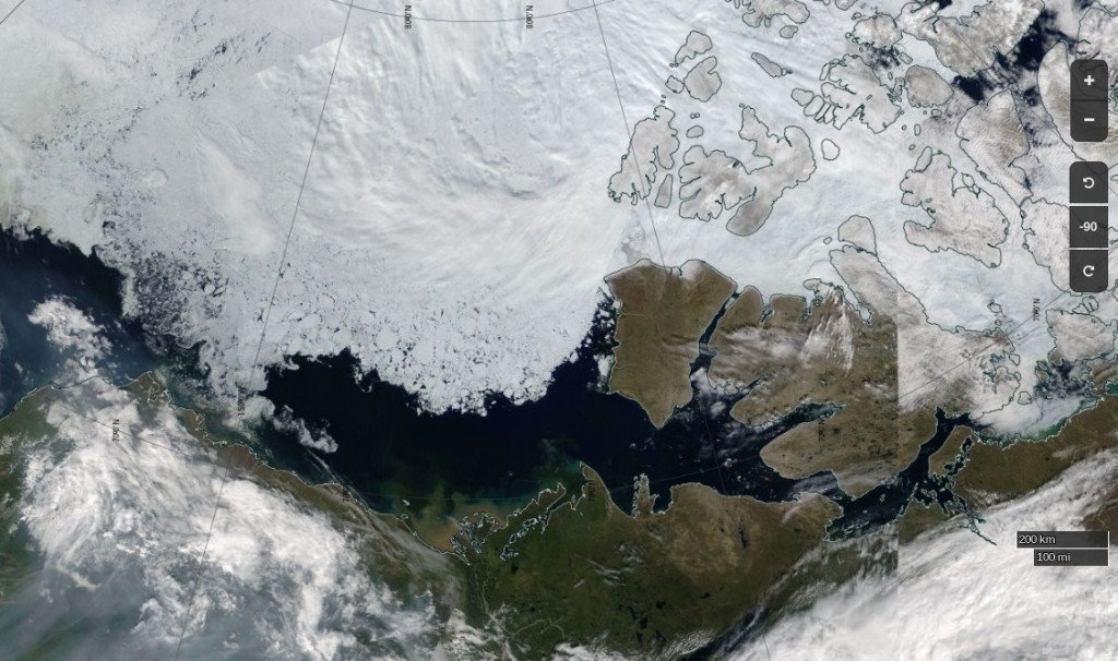 NASA Worldview “true-color” image of the Beaufort Sea on July 12th 2017, derived from the MODIS sensor on the Terra satellite